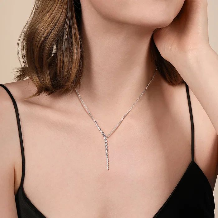  14K White Gold Diamond Y Necklace	