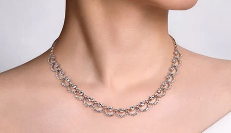  18K White Gold Diamond Scalloped Necklace