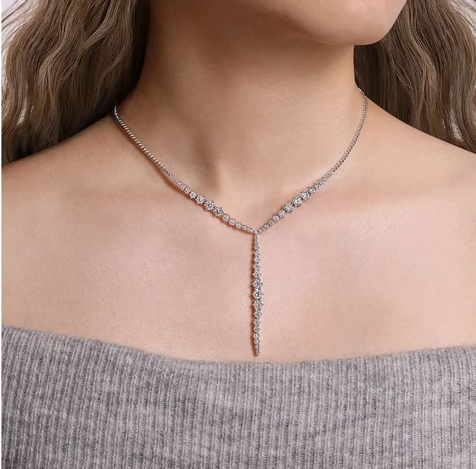  18K White Gold Diamond Y Knots Necklace