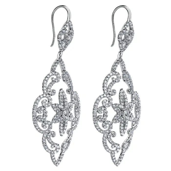  18K White Gold Large Openwork Oval Pave Diamond Earrings	