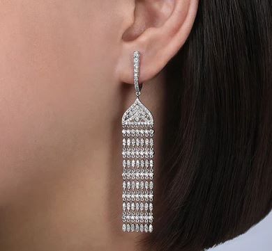  18K White Gold Long Diamond Chandelier Earrings