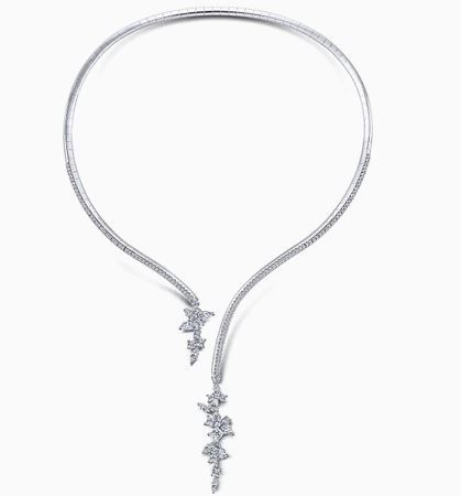  18K White Gold Open Diamond Cluster Collar Necklace