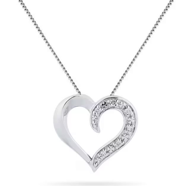  9ct White Gold Diamond Set Heart Pendant