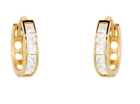  9ct Yellow Gold Cubic Zirconia Huggie Hoop Earrings 