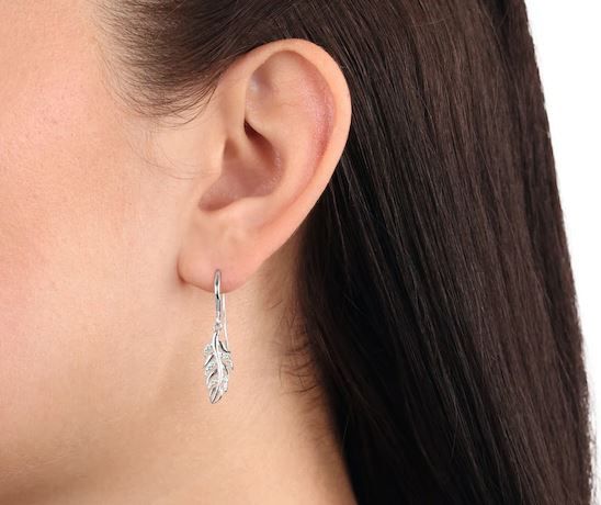 AMOR Silver Cubic zirconia Leaf Drop Earrings