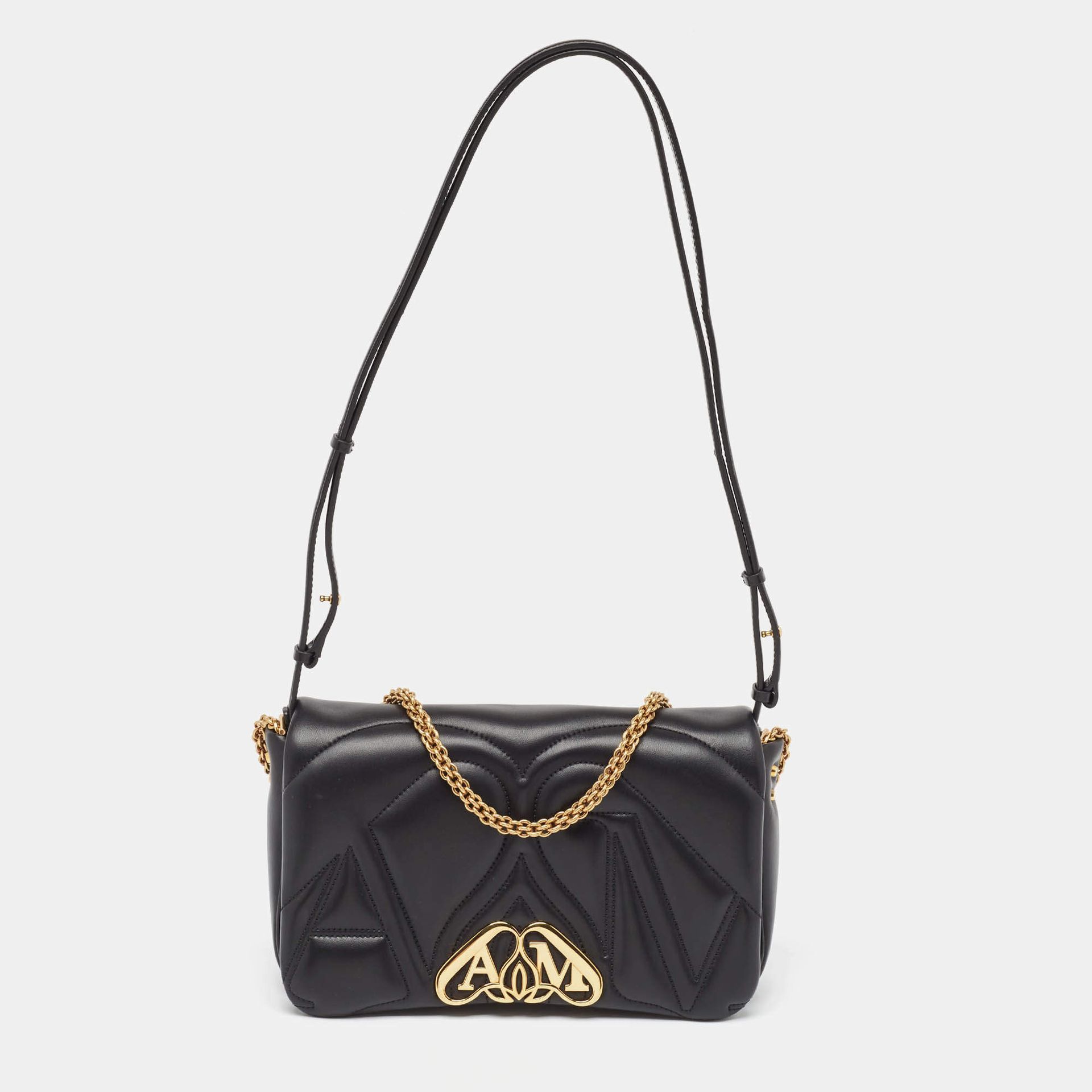 Alexander McQueen Black Leather Small The Seal Shoulder Bag