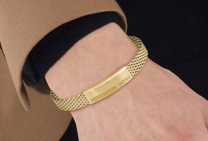 BOSS Gents BOSS Alen Light Yellow Gold Coloured Mesh Bracelet 