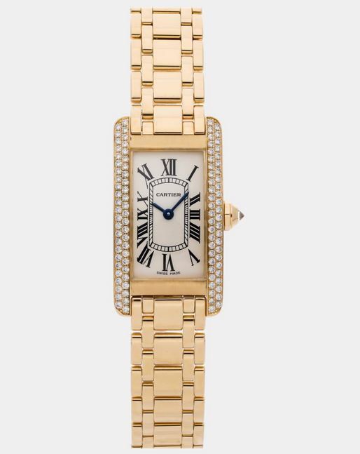 Cartier Silver 18k Yellow Gold Tank Americaine Quartz Women's Wristwatch 19 mm