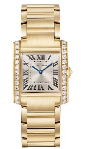 Cartier Tank Française Watch Medium Model, Quartz Movement, Yellow Gold, Diamonds 