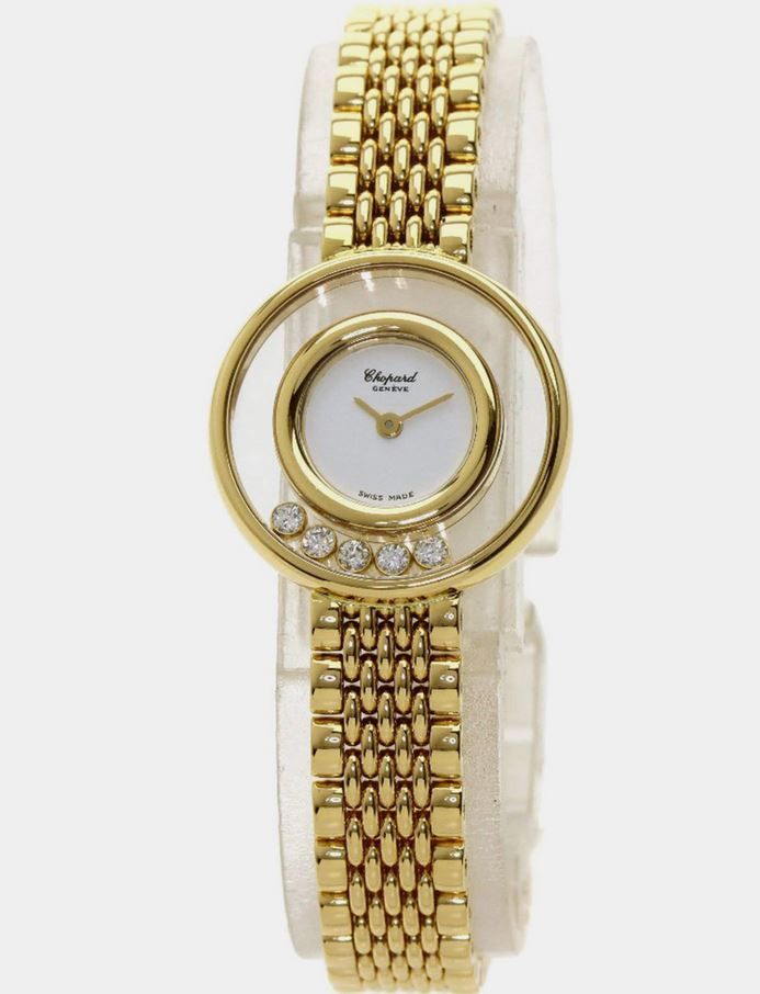 Chopard White Diamond 18k Yellow Gold Happy Diamonds 20/6147 Quartz Women's Wristwatch 26 mm