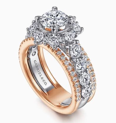  Clarence - 14K White-Rose Gold Fancy Halo Round Diamond Engagement Ring