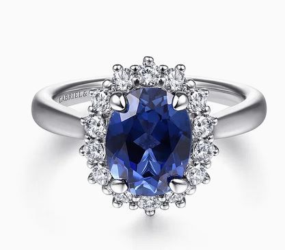  Fergie - 14K White Gold Oval Halo Sapphire and Diamond Engagement Ring