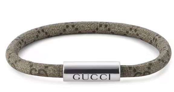 Gucci Trademark Sterling Silver & Beige Canvas Bracelet