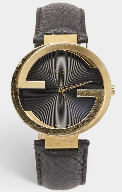 Gucci Black Gold Plated Stainless Steel Leather 