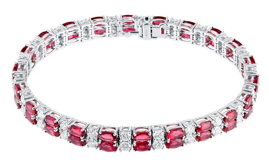Mappin & Webb 18ct White Gold Ruby & Diamond Two Row Bracelet 