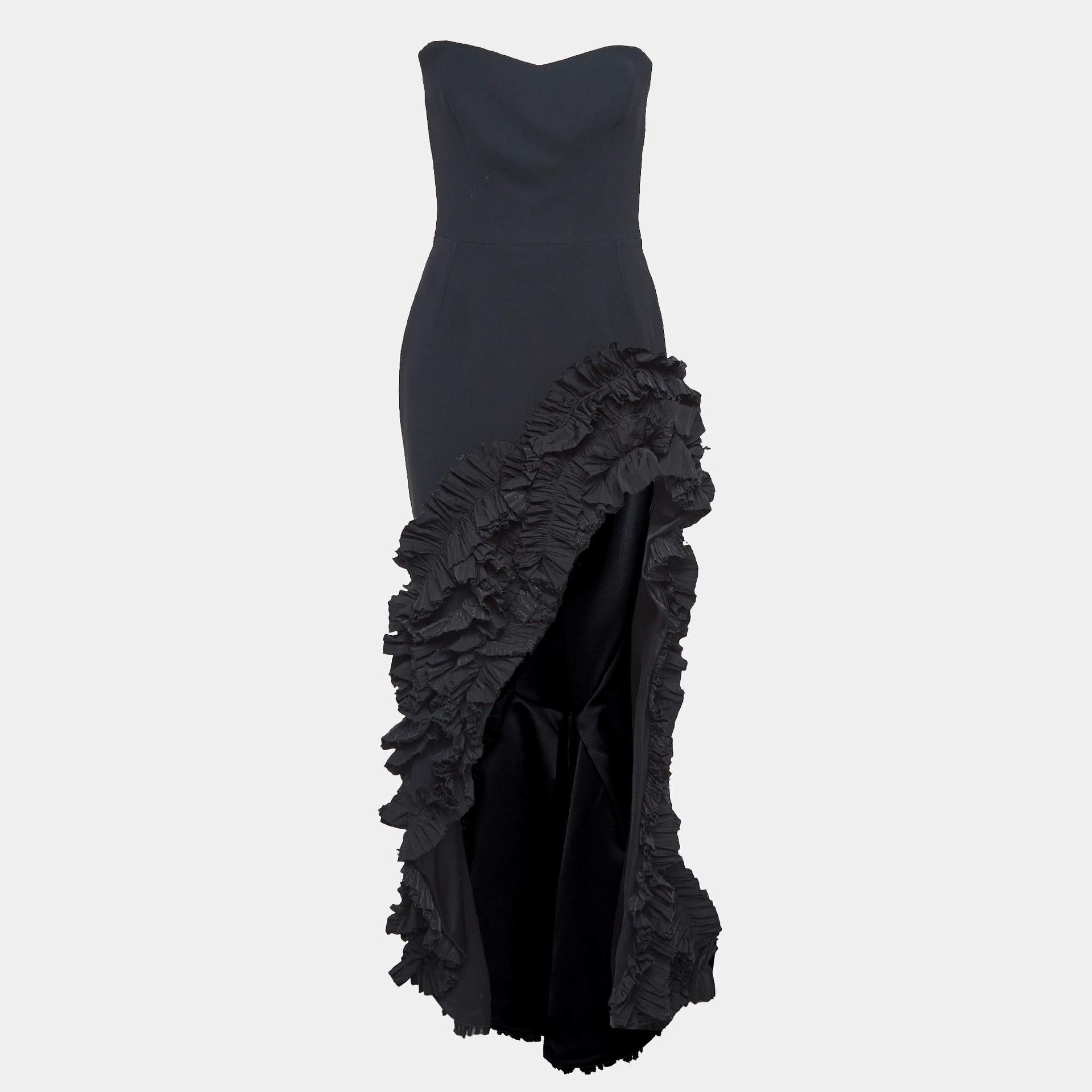 Maticevski Black Crepe Ruffled Asymmetric Gown M