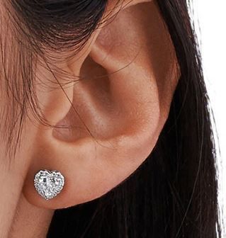 Michael Kors Silver Heart Crystal Stud Earrings 