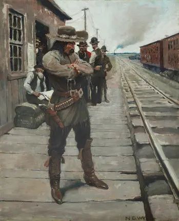 Newell Convers Wyeth (1882-1945)
Hungry, but Stern, on the Depot Platform (The Imitation Bad Man)