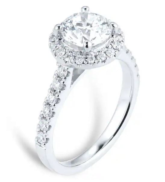  Platinum 2ct Diamond Halo Engagement Ring 