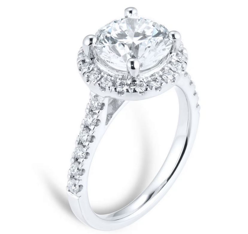  Platinum 3ct Diamond Halo Engagement Ring 