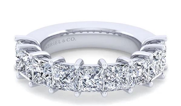  Puglia - 14K White Gold Princess Cut 9 Stone Shared Prong Diamond Anniversary Band - 4.35 ct