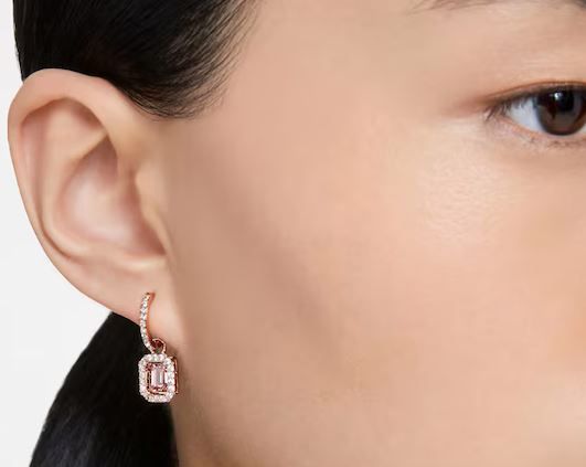 SWAROVSKI Millenia Rose Gold Coloured Pink Octagon Cut Stone Drop Earrings
