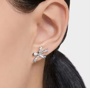 SWAROVSKI Volta Rhodium Plated Small Bow Detail Stud Earrings 