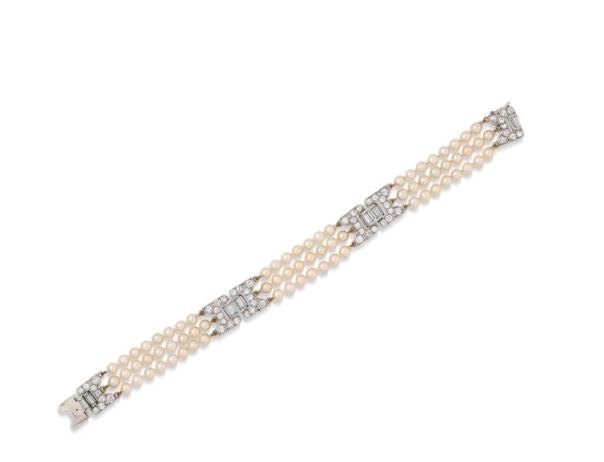 CARTIER ART DECO PEARL AND DIAMOND BRACELET