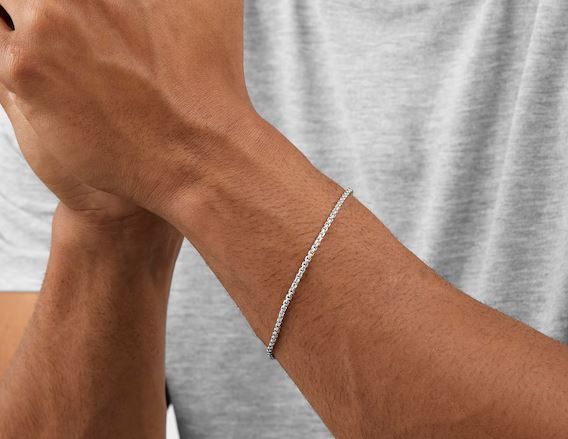 Silver Men's Narrow Box Belcher Chain Bracelet