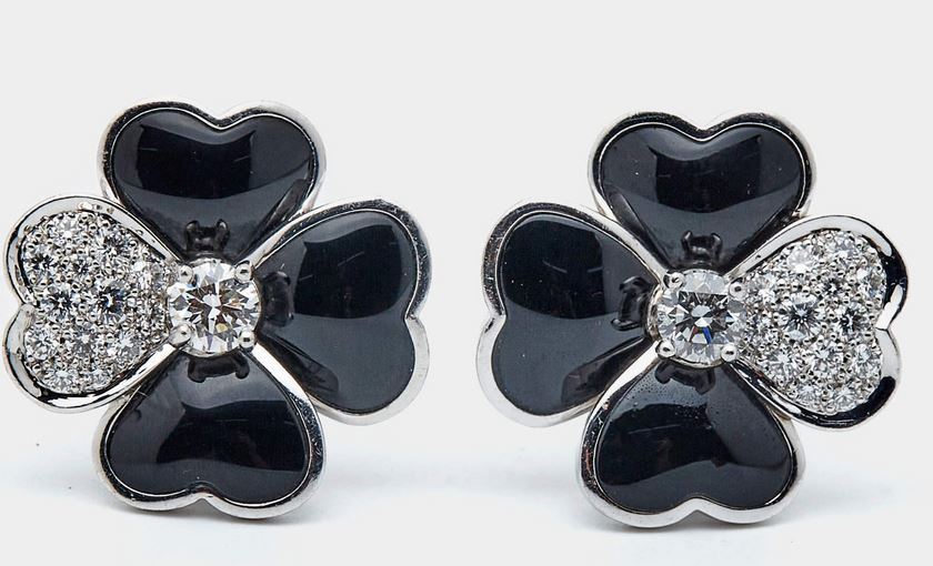 Van Cleef & Arpels Cosmos Onyx Diamonds 18k White Gold Medium Model Earrings