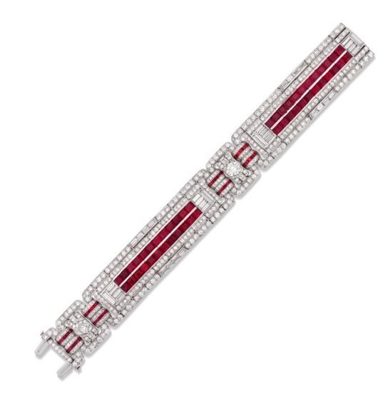 RAYMOND YARD ART DECO RUBY AND DIAMOND BRACELET