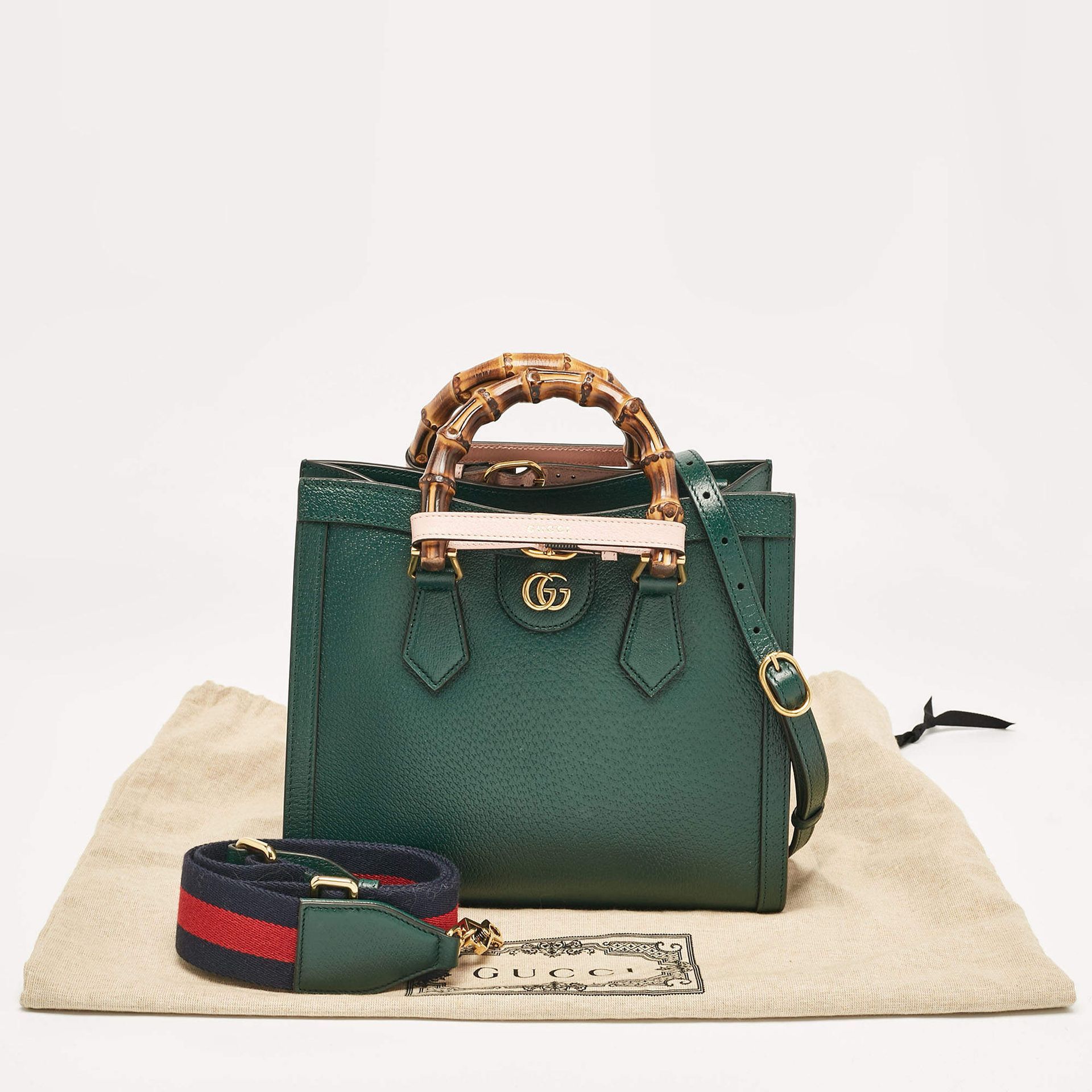 Gucci Green Leather Small Bamboo Diana Tote