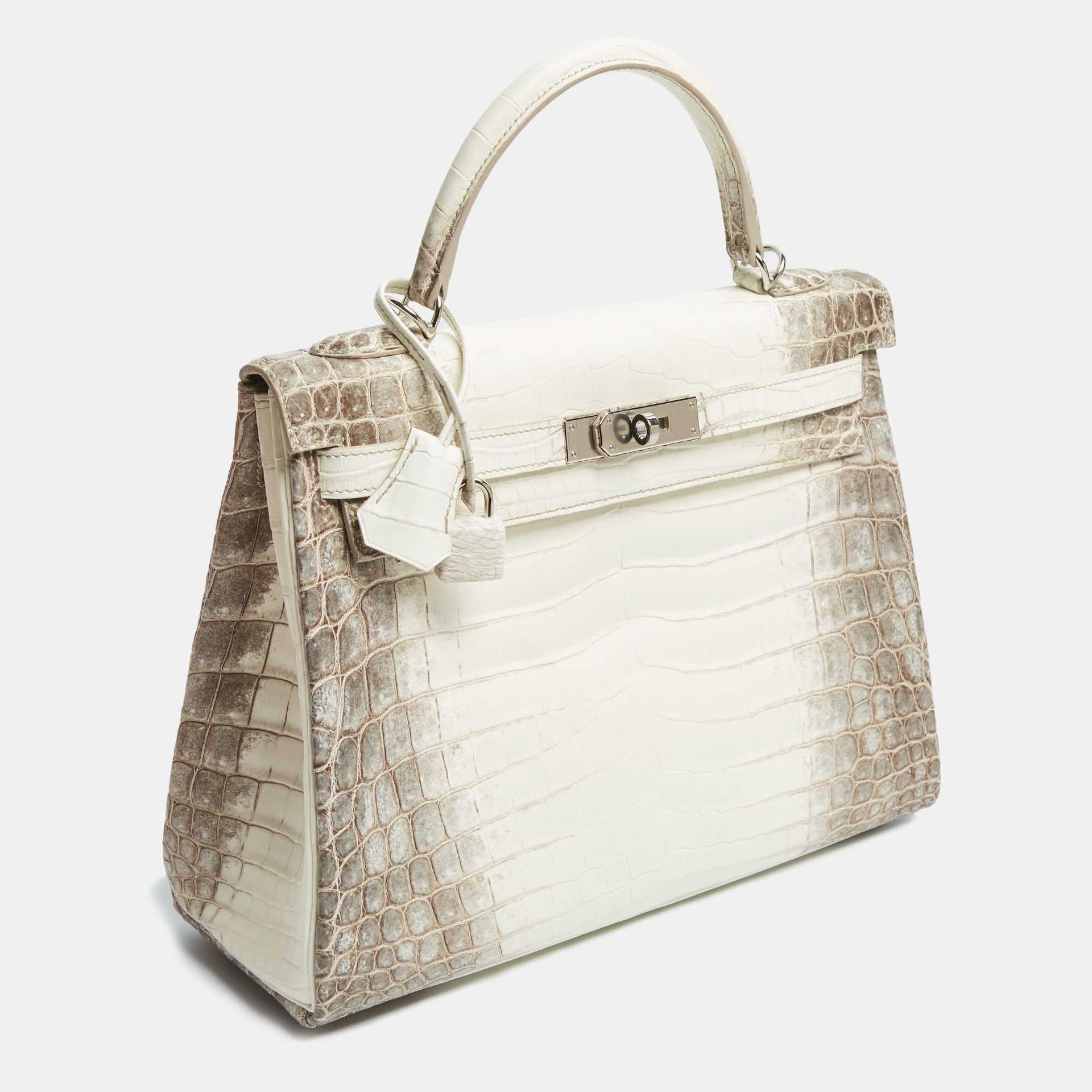 Hermès Blanc Crocodile Niloticus Himalaya Palladium Finish Kelly Retourne 28 Bag