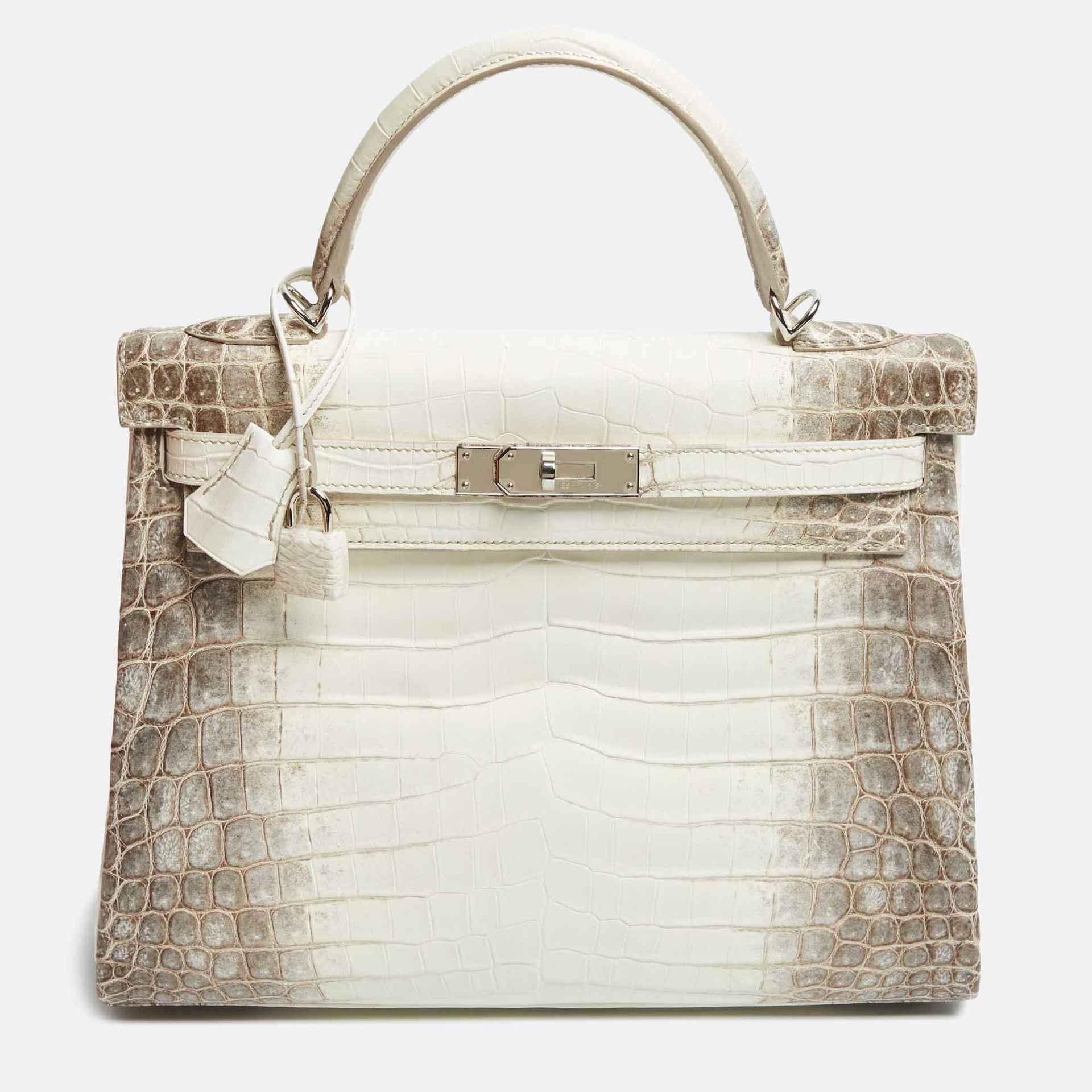 Hermès Blanc Crocodile Niloticus Himalaya Palladium Finish Kelly Retourne 28 Bag