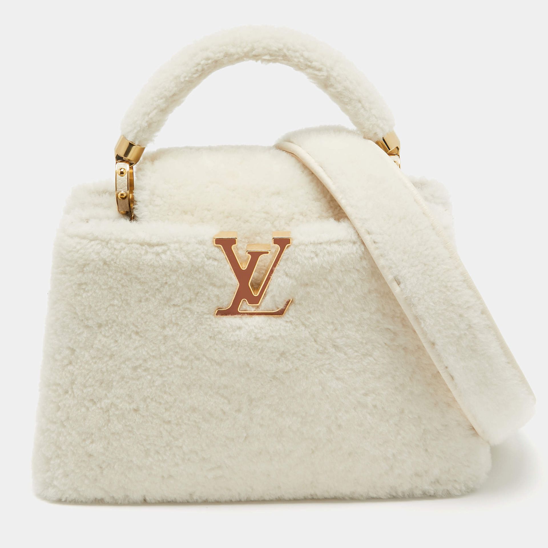 Louis Vuitton Blanc Shearling and Taurillon Leather Capucines BB Bag