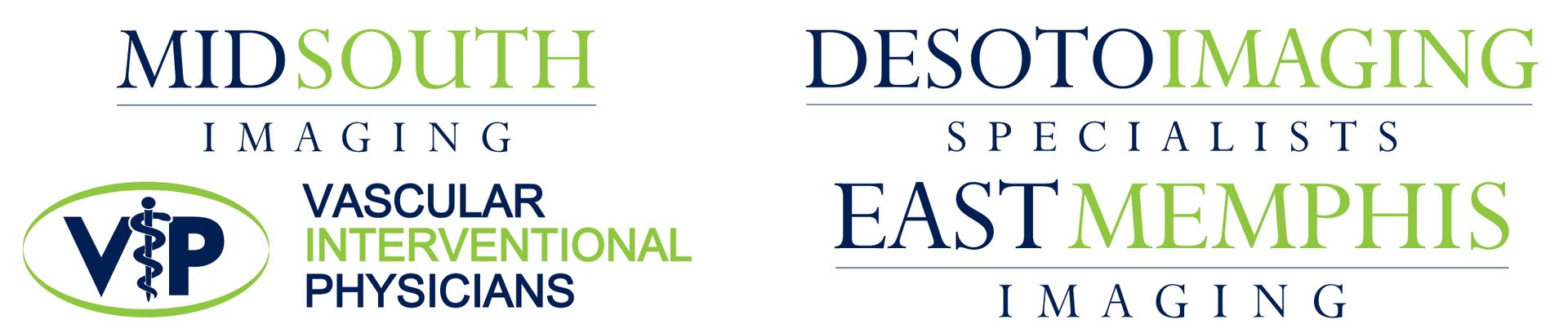 Logos for MidSouth Imaging, DeSoto Imaging, East Memphis Imaging, and Vascular Interventional Physicians.