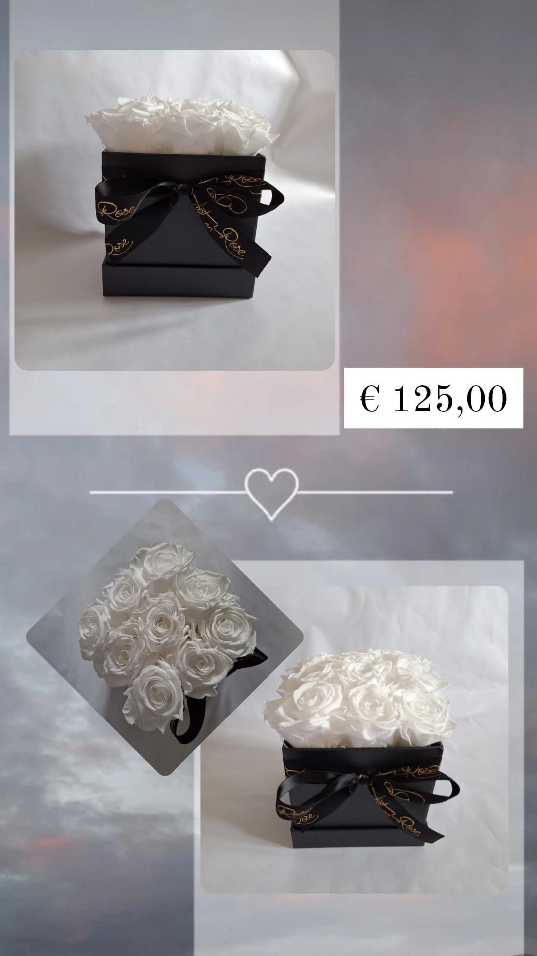 Box nera quadrata con 9 rose bianche 