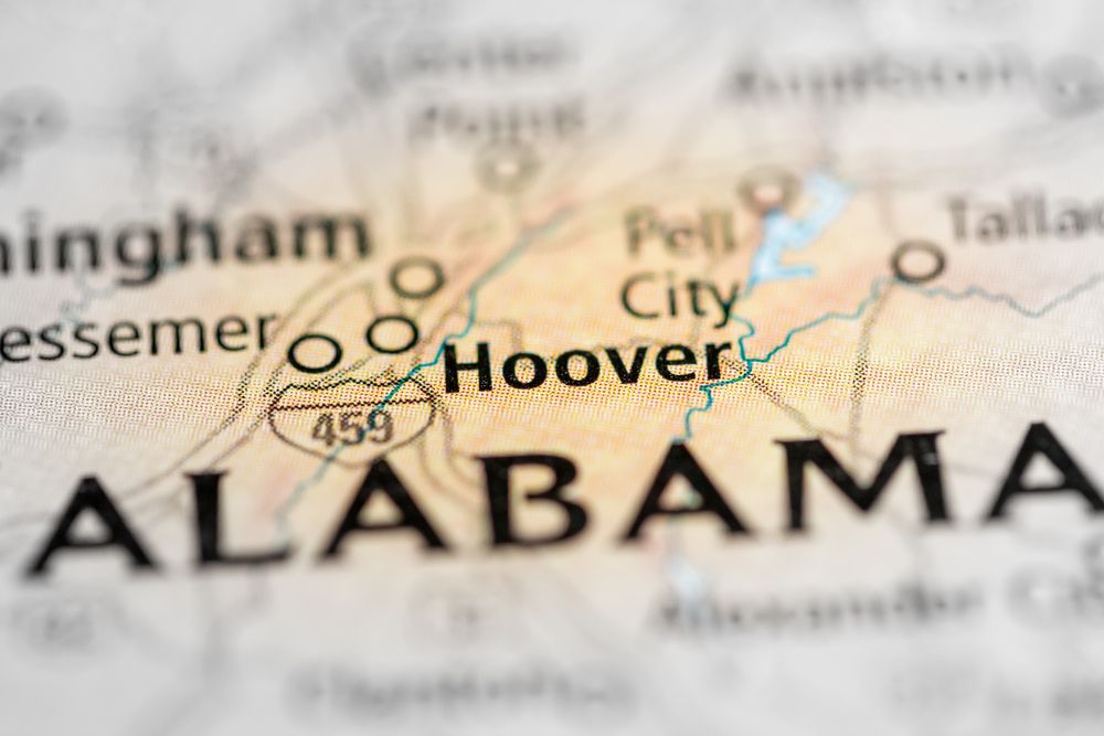 Image of Alabama and Hoover city on a map ©SevenMaps