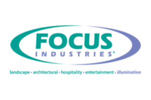 A blue and purple logo for focus industries