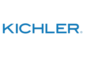 A blue and white logo for kichler on a white background.