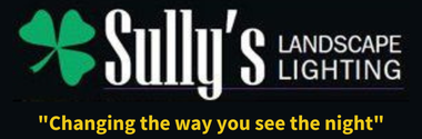 The logo for sully 's landscape lighting has a green clover on it.
