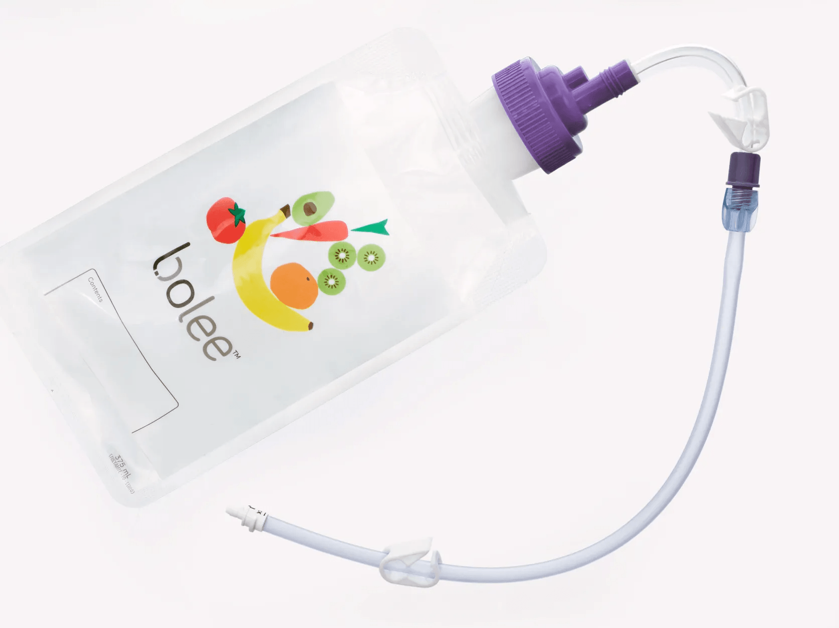 Bolee Bag and Bolink Large Cap connected to a bolus extension set