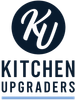 Logo: "KU" initials in white script within a navy blue circle; "Kitchen Upgraders" in navy below a light blue line.