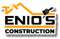 A logo for enio 's construction with a hammer , brush and paint.