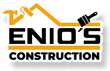 A logo for enio 's construction with a roof and a brush