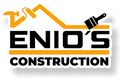 A logo for enio 's construction with a roof and a brush