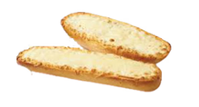 Two slices of garlic bread with cheese on a white background.