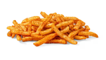 A pile of french fries on a white background.