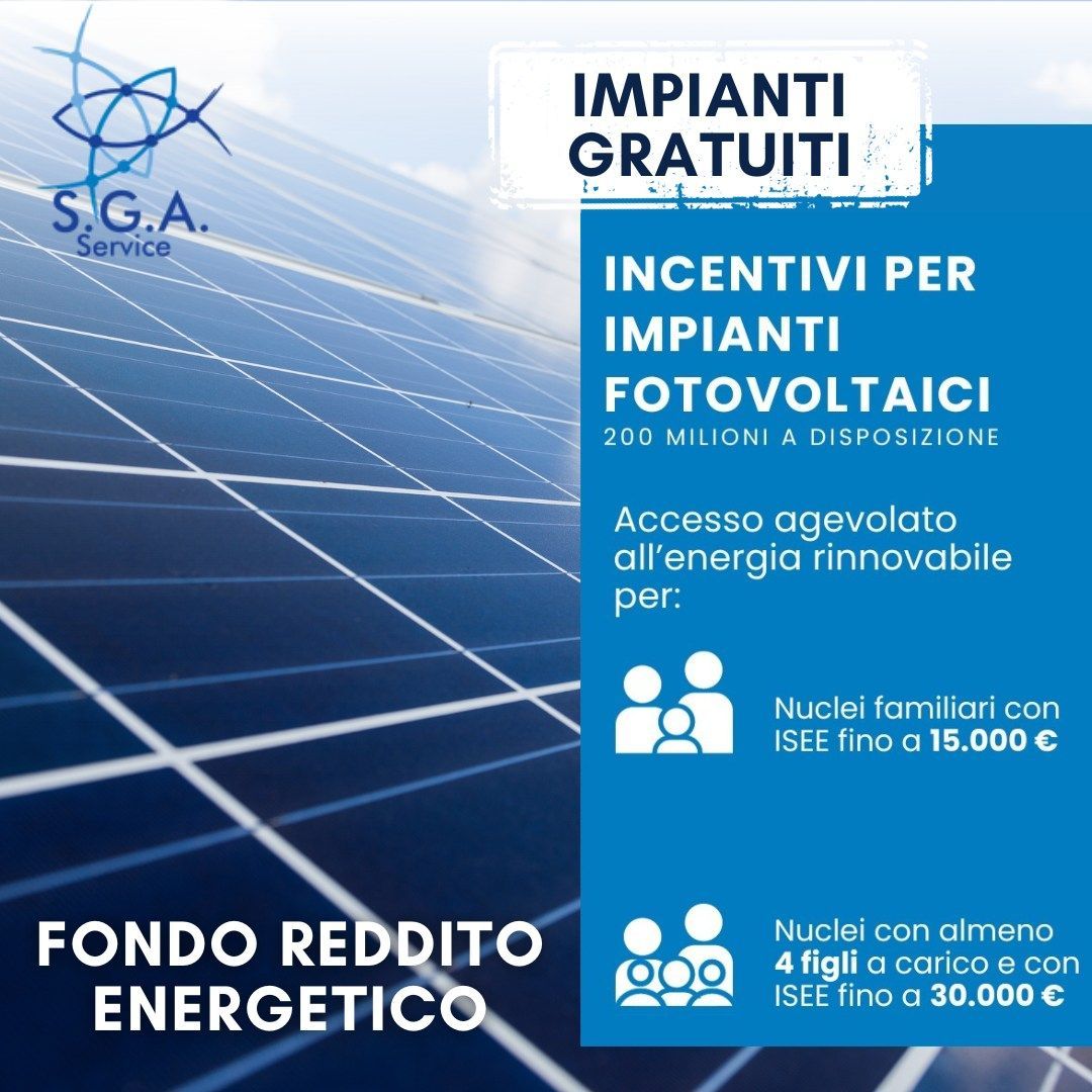 An advertisement for impianti gratuiti and incentivi per impianti fotovoltaici
