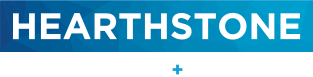 "HEARTHSTONE" in white text on a blue rectangular banner, with a small plus symbol beneath.